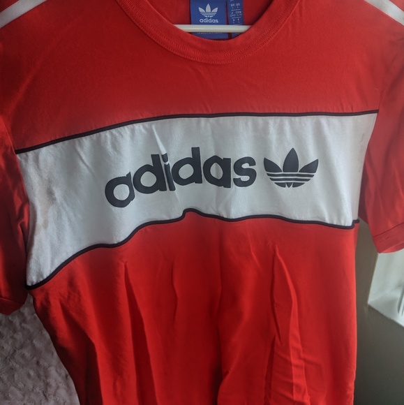 red and white adidas shirt